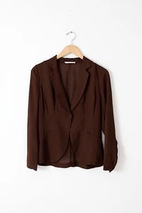 Elaine Kim chiffon blazer sheer brown lapel jacket size 4 - Picture 1 of 4