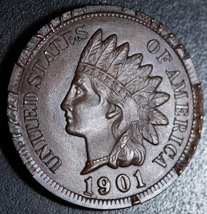 1901 INDIAN HEAD CENT - mit FREIHEIT & 4 DIAMANTEN - AU UNC - Bild 1 von 2