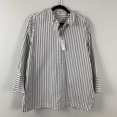 Blusa Chicos Popelina Manga Plisada Popover Talla 3 EE. UU. 16 XL Blanca Azul Marino Rayas Foto 1 de 4