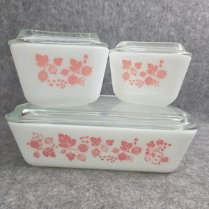 Pyrex Pink Gooseberry Refrigerator Dish Set of 3 Ribbed Lids 501 502 503 - Picture 1 of 17