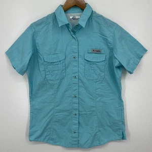 Columbia PFG Short Sleeve Button Shirt Women's L Blue Performance Fishing Gear - Picture 1 of 11