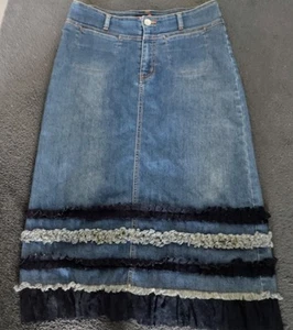 Super Sexy Denim Skirt With Lace Mesh Ruffle Design. Size 10 Caroline Morgan - Picture 1 of 14