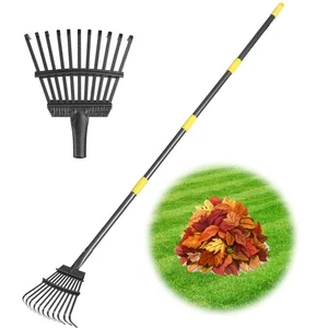 Rake, Garden Leaf Rakes for Lawns Gardening, Small Metal Rake Tool with 11 Ti - Picture 1 of 7