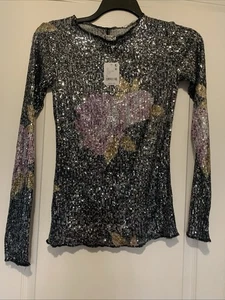 Intimately Free People Black Sequin Top Womens XSmall Stretch Evening Shimmer - Picture 1 of 9