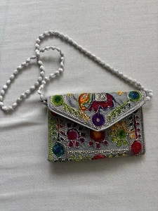 Boho Embroidered Elephant Crossbody Clutch Purse Bag 9x6 - Picture 1 of 9