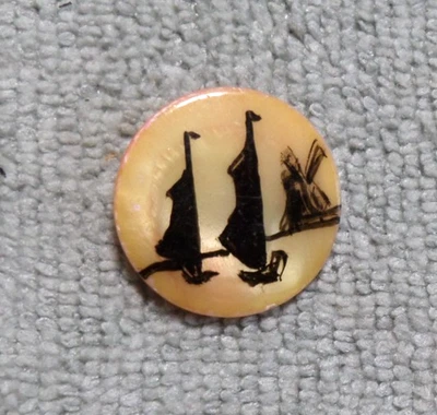 Vintage Antique Artisan MOP Mother of Pearl Picture Button WINDMILL & SAILBOATS - Image 1 of 4