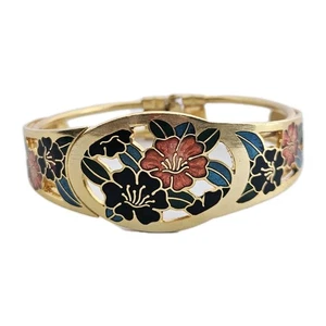 Vintage Magick Floral Colourful Enamel Cloisonne Bangle Bracelet - Picture 1 of 5
