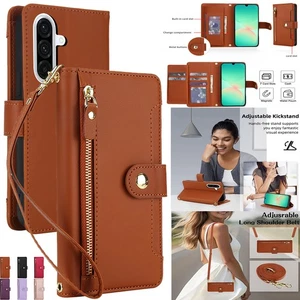 For Samsung A56 A36 A26 A17 A07 Leather Zip Wallet Case Flip Stand Cover+Strap - Picture 1 of 18