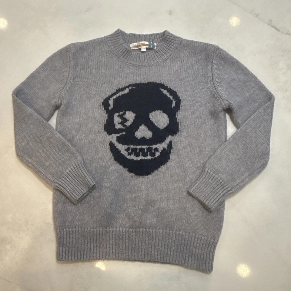 Vintage Havana Girls Skull Sweater Gray Knit Pullover Size S 7/8 Trendy Fall - Image 1 of 4