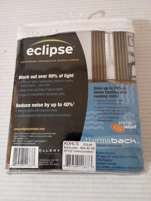 Eclipse Rod Pocket Black Out Curtain Corinne Brown 42" X 84" Thermaback NEW - Image 1 of 2