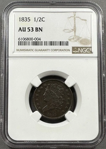 1835 Classic Head Half Cent 1/2c - NGC AU53 Cover