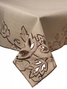 Tablecloth Embroidered Leaf & Cut Out Detail Kitchen Home Table Linen Tableware - Picture 1 of 4