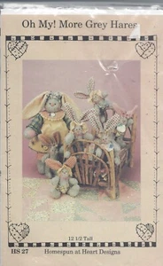 Oh My! More Grey Hares ~ Homespun at Heart ~ 12-1/2" Bunny Sewing Pattern Uncut - Picture 1 of 2