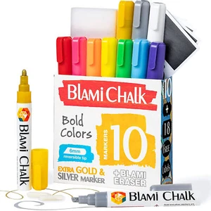 Blami Arts Liquid Chalk Markers, Extra Gold/Silver, 6mm Reversible Tip, Erasing - Picture 1 of 8