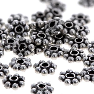 5mm Bali Daisy Beads, Sterling Silver, 50pc, .925 Tiny Spacer Beads, Antiqued - Picture 1 of 2