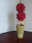 Artificial Floral Topiary Terracotta Pot Double Ball Top Silk Red Roses 16.5"