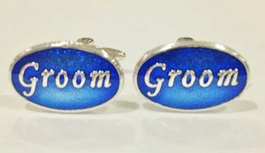 NOVELTY SILVER BLUE GROOM WEDDING MENS DRESS CUFF LINKS CUFFLINKS (#1006) - Picture 1 of 1