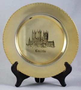 Vintage 24 karat Gold Plated Lincoln Cathedral, UK Collectible Plate 7-15/16" - Picture 1 of 22