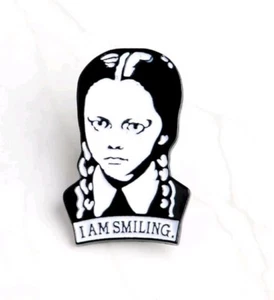 Wednesday Addams I Am Smiling enamel lapel pin brooch gothic spooky girl - Picture 1 of 5