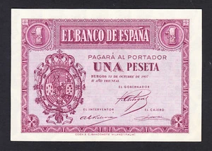 Spain 1 Peseta 1937 AU-UNC P. 104, Banknote, Uncirculated - Picture 1 of 2