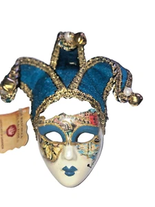 ROYAL BLUE CERAMIC MINIATURE JOLLINI VENETIAN MASQUERADE MASK ITALY - Picture 1 of 1