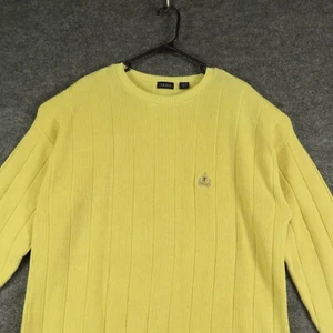 IZOD Sweater Mens Large Yellow Knit Cotton Long Sleeve Round Neck Pullover - Picture 1 of 10