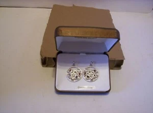 Sterling Silver 925 Round with Multi Color Stones Dangle Pierced Earrings - Picture 1 of 3