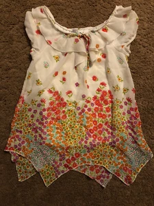 Amy Byer White Pink Purple Orange Red Floral Top Handkerchief Hem 4-5 Girls (1C) - Picture 1 of 5