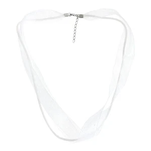 Chic White Double Ribbon & Chord Choker Necklace with Sterling Silver Clasp - Picture 1 of 4