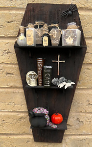 Witch Inspired 16x9" Witches Shelf Wall Hanging Cat Skeleton Potions Cauldron