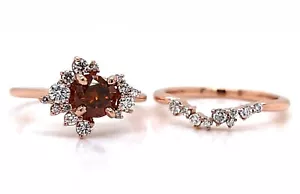 Unique Diamond Engagement / Wedding Set 14k Rose Gold 0.63ct Center Diamond NEW - Picture 1 of 7