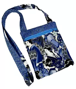 Handcrafted Crossbody Shoulder Bag Purse Lined Zip Japanese Geisha Girl 7x9" - Picture 1 of 11