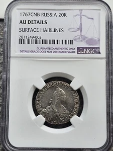 Russia,Russian 1767 20 kopeks NGC AU Details  - Picture 1 of 4