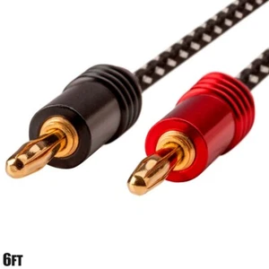 6FT Speaker Wire Cable with Banana Plug Connectors Braided Gold Plated 14AWG - Picture 1 of 5