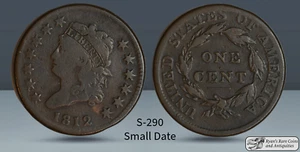 1812 Classic Head Large Cent, S-290, Small Date, Very Good+ Condition, C7563 - Picture 1 of 1