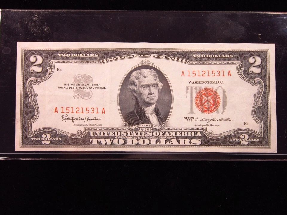 USA $2 1963 A15121531A # UNITED STATES Note RED Seal Jefferson Dollars Money - Image 1 of 3
