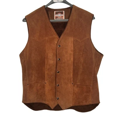 Chaleco occidental de cuero gamuza para hombre Pioneer Wear talla 46 marrón bolsillos delanteros a presión Foto 1 de 4