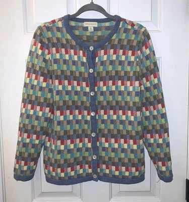 Cardigã feminino Appleseeds 100% algodão xadrez multicolorido vintage Y2K tamanho M - Imagem 1 de 4