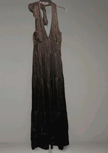 NEW NORDSTROM Black TIERED Satin HALTER Pockets MAXI DRESS Large - Picture 1 of 9