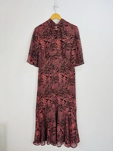 Whistles abito donna taglia 12 nero corallo midi chiffon collo alto manica svasata - Foto 1 di 8