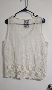 Johnny Was Sleeveless Eyelet Embroidered Crotchet Top Ivory Sz L Boho Chic  - Picture 1 of 13