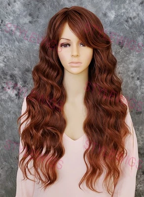 Dark/Red Auburn e Long Spiral Curls Heat OK Human Hair Blend Wig EVBF 33/130 - Image 1 of 4