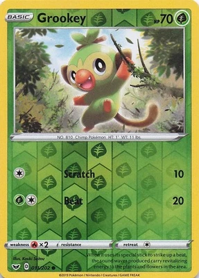 Grookey (011) Common Reverse Holo SWSH01: Sword & Shield Base Set 011/202 NM - Image 1 of 2