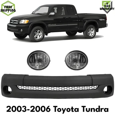 Front Bumper Cover Primed Plastic & Fog Lights Kit For 2003-2006 Toyota Tundra - Imagem 1 de 4