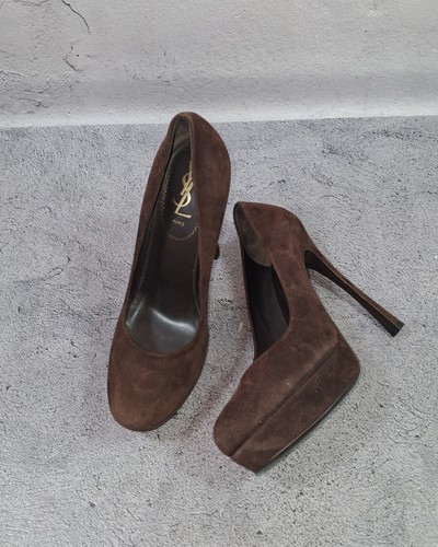 SAINT LAURENT (YSL) Yves Saint Laurent decolte tacco a spillo scamosciato marrone tribtoo 38 EU (7 US) YSL