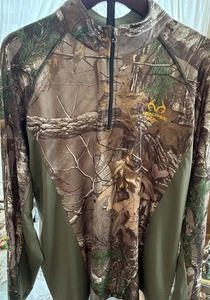Realtree Xtra Camo Deep Green Long Sleeve Pullover 1/4 Zip Hunting Lg - Picture 1 of 3