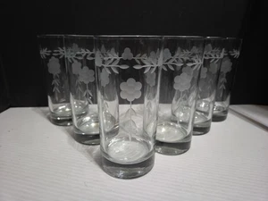 6 Vintage klare geätzte Blumen Libbey schwere Kristall Trinkgläser 6" hoch hoch - Bild 1 von 9