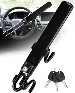 Twin Bar Steering Wheel Lock Anti-Theft Device w/ 3 Keys – Universal Fit - Picture 1 of 7