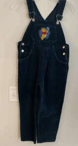 Vintage Embroidered Winnie-the-Pooh Navy Blue Corduroy Bib Overalls Size 8 - Picture 1 of 7