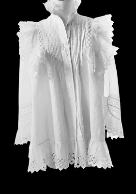 Exquisita camisa de algodón blanca hecha a mano italiana de mediados del siglo XIX  Foto 1 de 4